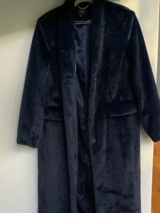 J. Crew Collection Deep Navy Faux Fur Long Coat - Picture 1 of 8